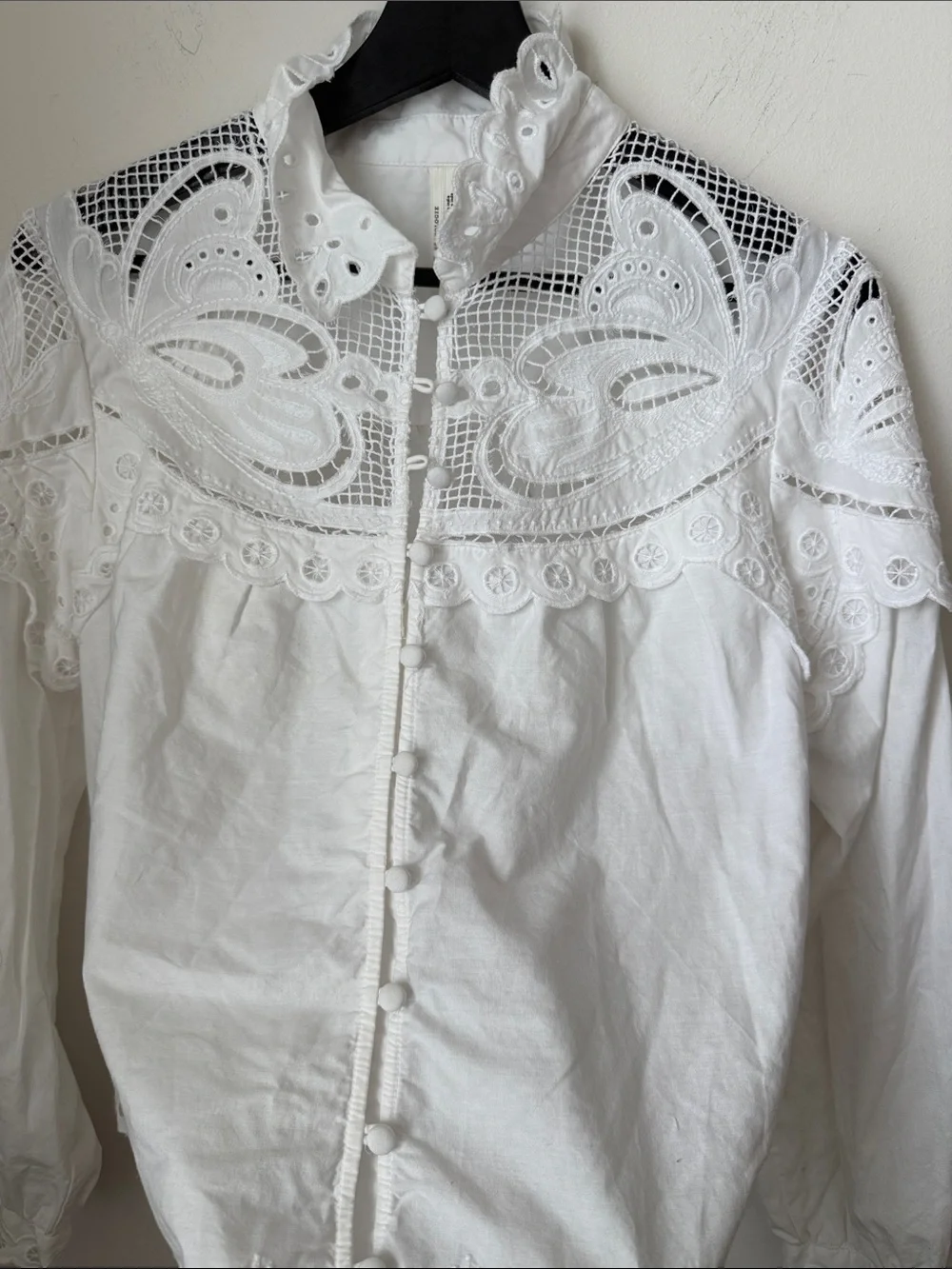 Anthropologie White Lace Eyelet Button-Up Blouse Size M